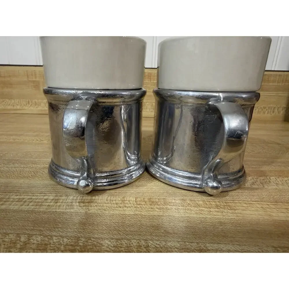 Vintage Wilton Armetale RWP Pewter Coffee Mugs Set of 4 w/ Ceramic Inserts USA